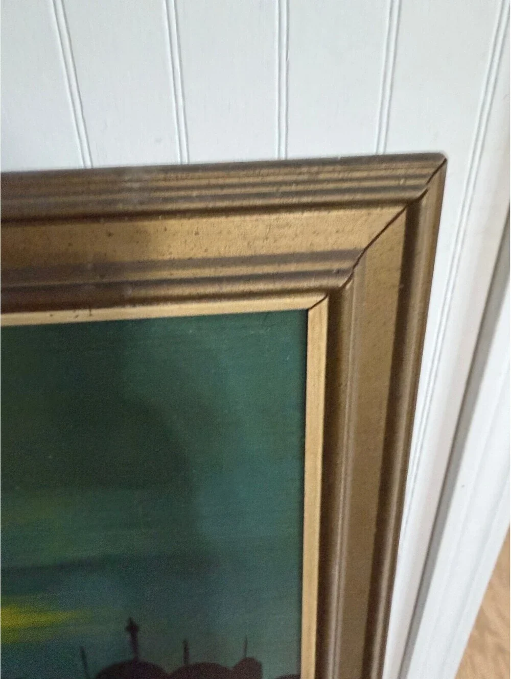 MCM Framed Signed Painting of City Skyline at Dusk  52” x 28.5”